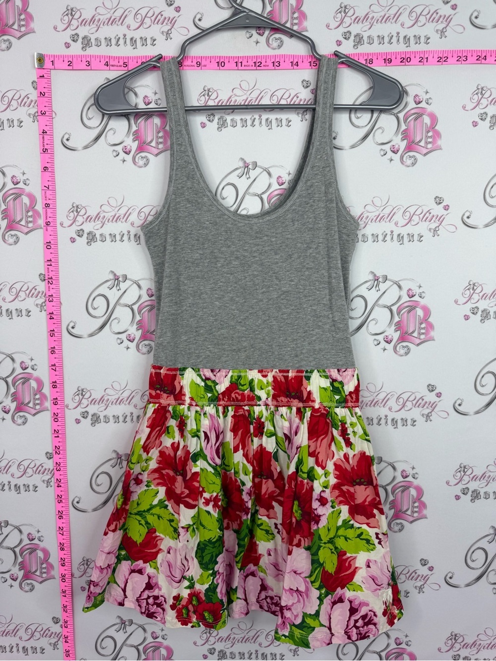 Abercrombie & Fitch dress Grey Tank Dress with Pink, Red & Green Floral Skirt